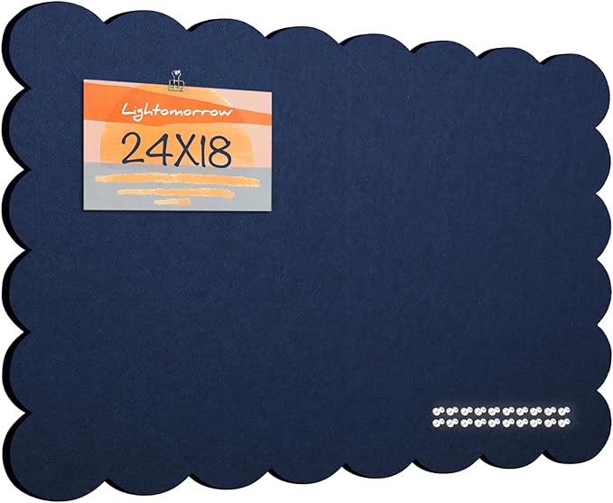Scalloped Bulletin Board, 24 x 18 Inches Felt Pin Board - Decorative Cork Alternative for Wall, Foldable Picture Self-Adhesive Vision Prayer Board with 20 Pushpins - Dark Blue