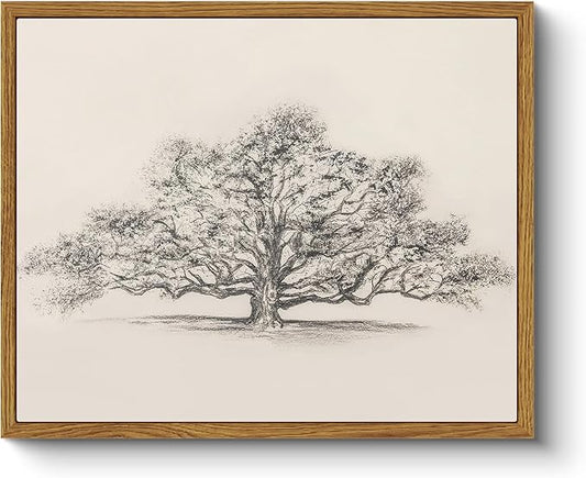 ARPEOTCY Framed Canvas Wall Art, Vintage Wall Decor, Retro Sketch Tree of Life Pictures for Bedroom Bathroom Living Room, Rustic Cottagecore Farmhouse Black White Neutral Decorations, 8x10 inch