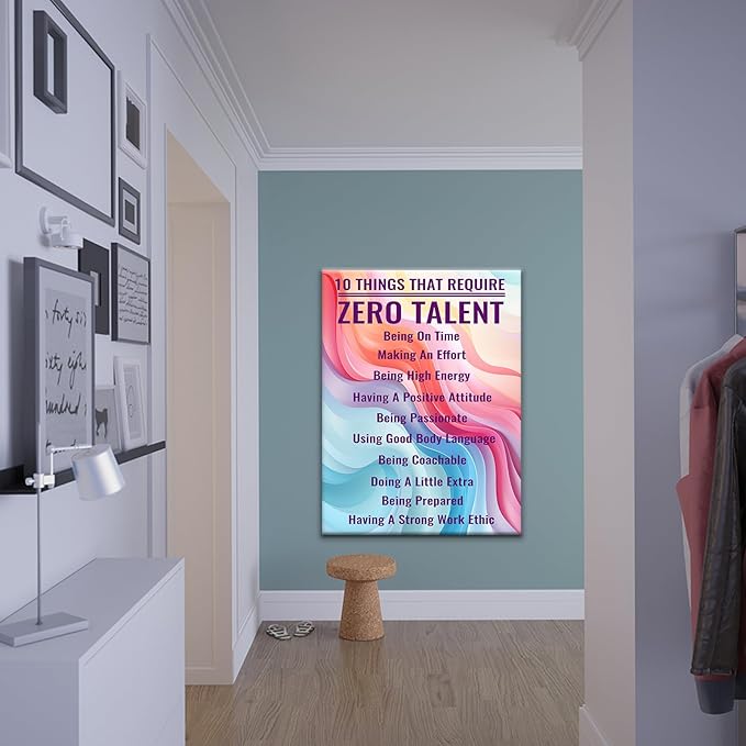 Zero Talent Motivational Large Canvas Poster Wall Art Inspirational Entrepreneur Quotes Picture Print Positive Painting Artwork for Living Room Office Workplace Gym Ready to Hang [30''Wx 40''H]