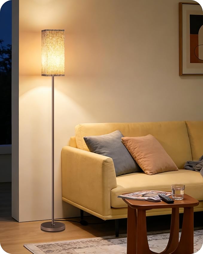 64.2'' Dimmable Floor Lamp for Living Room with Remote and Foot Switch, Corner Floor Lamp for Bedroom, Includes 10W A19 Bulb, Modern Standing Tall Lamp, ETL Listed Brown and Beige VE17LD05