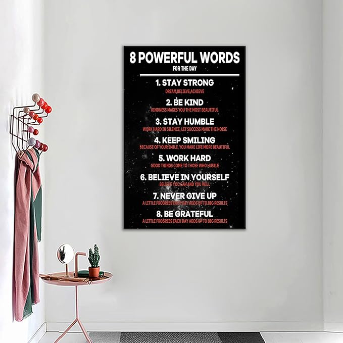8 Powerful Words Motivational Poster Wall Art for Home Decor Picture Painting Inspirational Quotes Printed on Canvas Artwork for Living Room Office Gym Wall Decoration Ready to Hang [24''Wx36''H]