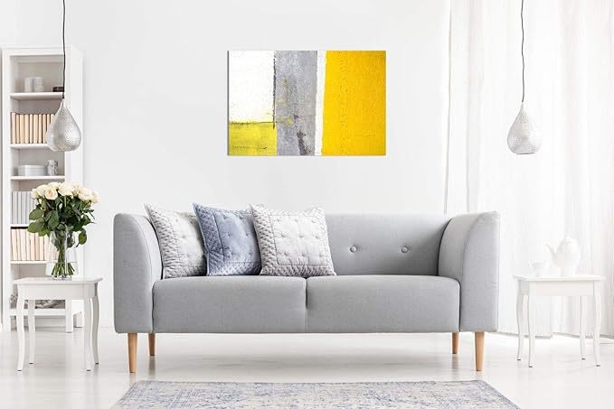 Office Decor Grey And Yellow Abstract Art Painting Canvas Wall Art Picture Print (12x8in)