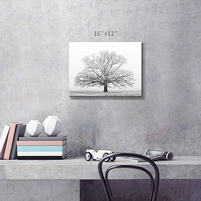 Hardy Gallery Winter Tree Canvas Print Artwork: Grey & White Landscape Print Wall Art for Bathroom (16'' x 12'')