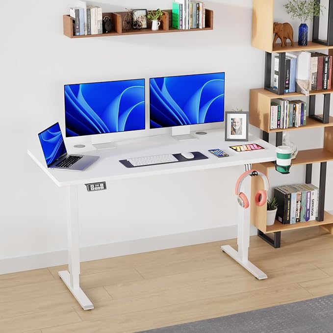 PayLessHere Electric Standing Desk 55x24 Inch Height Adjustable Desk Large Space Office Computer Desk with Headphone Holder 2 Memory Function for Home Office,White