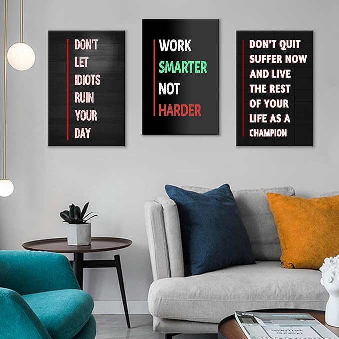 Inspirational Poster Wall Art 3 Pieces Motivational Quotes Picture Print on Canvas Inspiring Office Decor Painting Artwork for Modern Home Bedroom Classroom Office Stretched and Framed [48''Hx24''W]