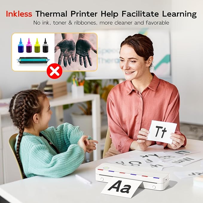 Phomemo Portable Thermal Printers for Travel, Inkless Portable Printer Support 8.5'' x 11'' US Letter Size, Wireless Printer Compatible with iOS, Android & Laptop for Office,Home,