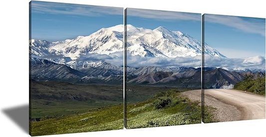 Landscape Canvas Wall Art Mountain Winter Snowscape Blue Sky Posters Print Modern HD Nature Picture Painting Artwork for Home Bedroom Bathroom Office Wall Decoration Ready to Hang [36''Wx 16''H]