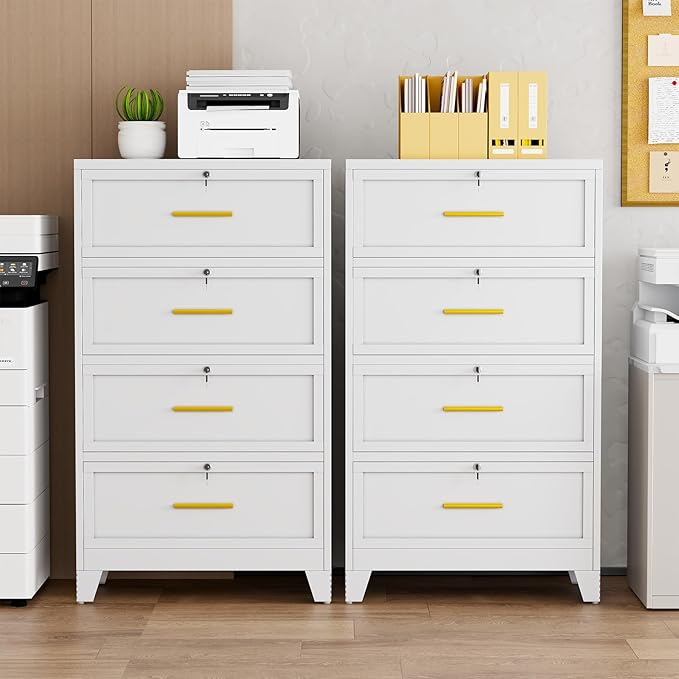 4 Drawer File Cabinet with Lock, Metal Lateral File Cabinets for Home Office, Steel Wide Filing Organization Storage Cabinets, Home Office Furniture for Hanging Files Letter/Legal/F4/A4 Size