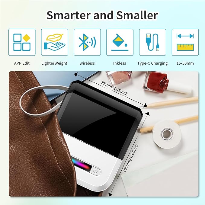 U1 Label Maker Machine,Portable Thermal Label Printer,Mini Bluetooth Inkless Label Stickers Makers for Home Storage School Business Office,Labeler Compatible with iOS & Android(White)