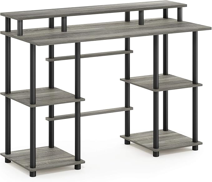 Furinno Turn-N-Tube Computer Desk, French Oak Grey/Black