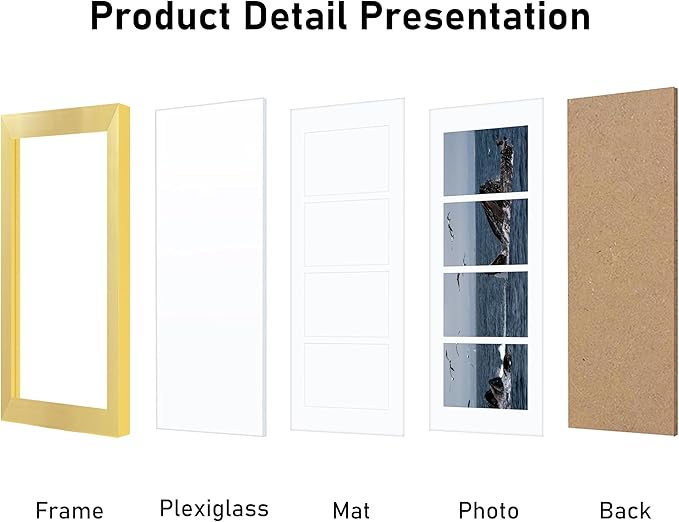 VIOLABBEY 8x20 Collage Picture Frame, Fits Four 4x6 Photos With Mat or One 8x20 Picture Without Mat for Wall Decor, Gold