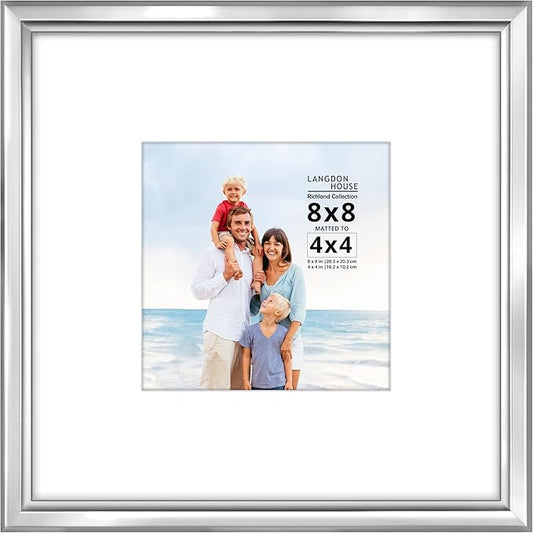 Langdon House - 8x8 Silver Picture Frame with Mat to 4x4 - Distinguished Edging for Classic Style - Richland Collection
