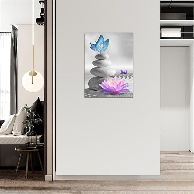 yerretin Stone Wall Art Zen Lotus Pictures Wall Decor Flower Canvas Spa Yoga Meditation Print Artwork Home Decorations for Living Room Bedroom Bathroom Office Framed 12"x16"