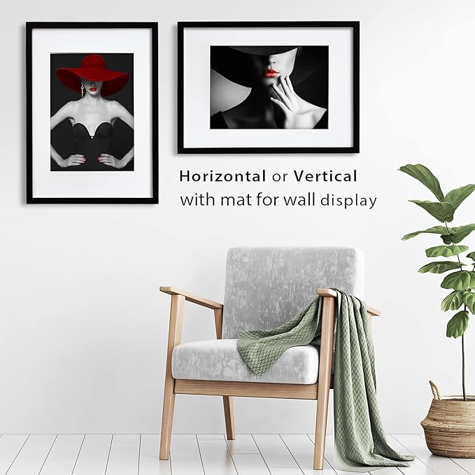 Egofine A2 Picture Frames Set of 2 Matted for A3 - Solid Wood Acrylic Plexiglass Front for Wall Mounting Hanging Vertically or Horizontally, Black - 16.5 x 23.4 in