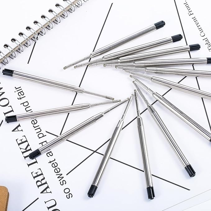 DunBong Pen Refills, Black Ink Refill Pack of 5, Replaceable Ballpoint Pen Refills, Medium Point Metal Refill (Black)