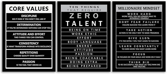 Inspirational Wall Art for Office Quotes Theme Wall Decor Ten Things That Require Zero Talent Motivational Canvas Prints Millionaire Mindset Poster Modern Home School Decor Framed[36" W X 16" H]