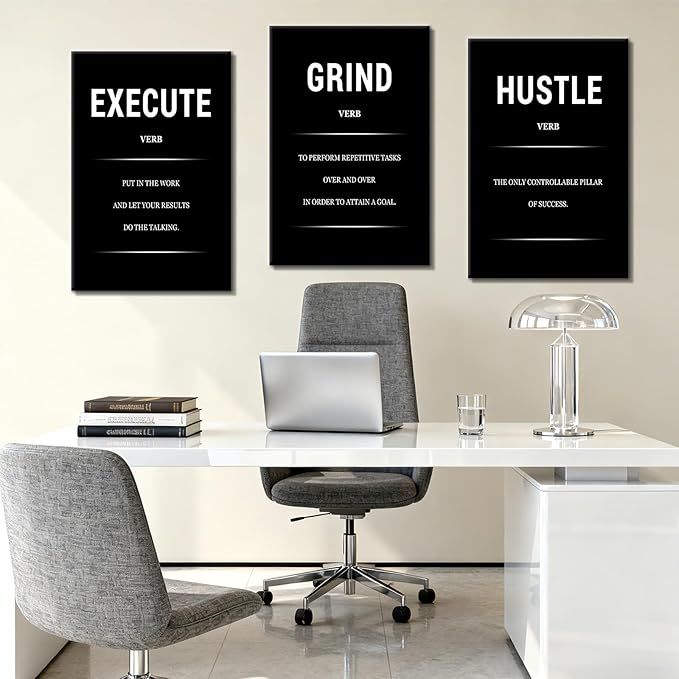 DINGFUN Motivational Canvas Wall Decor Office Posters Inspirational Wall Art 3 Piece Picture Print Success Quotes Painting Print Artwork for Home Bedroom Gym Classroom Ready to Hang [48''Hx24''W]