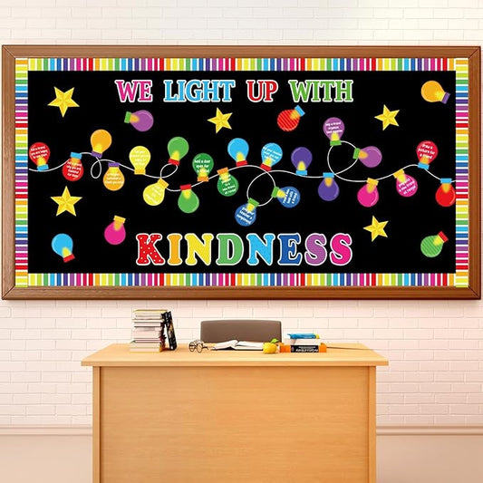 Light Bulb Bulletin Board Set Light up Kindness Themed Classroom Bulletin Board Decorations Bulb Name Tag Cutouts Classroom Decorations for Back to School Office Home Chalkboard Decor Wall Door