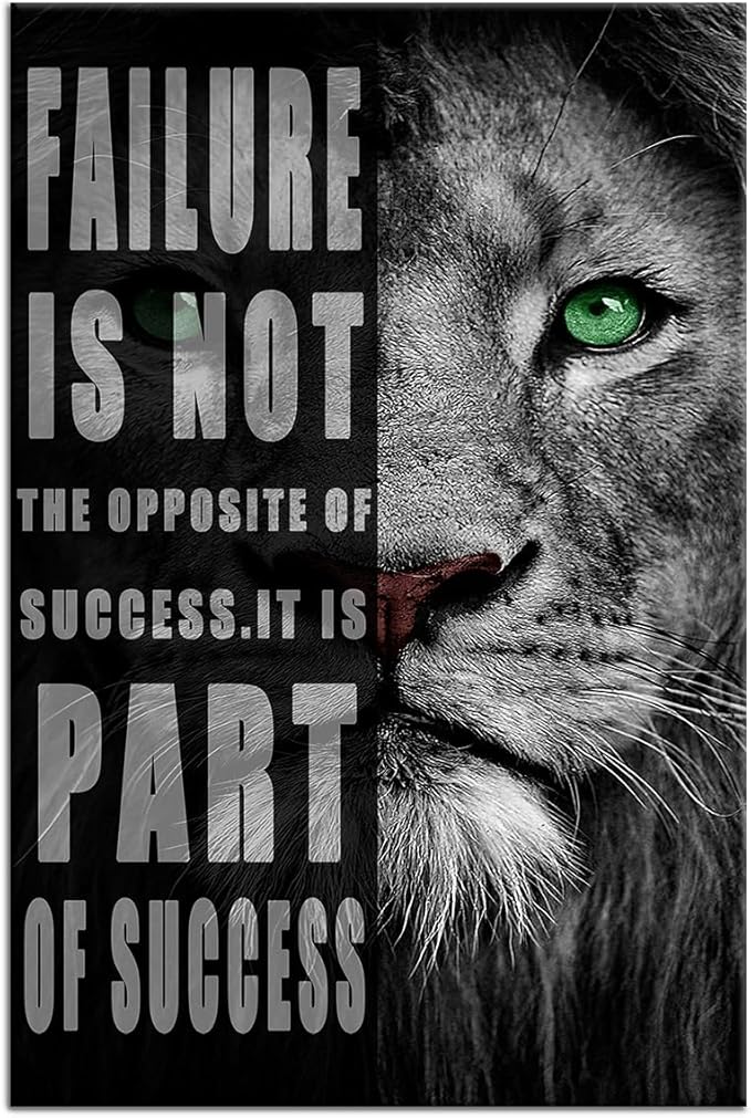 QYHART Lion Canvas Print Wall Art Animal Picture Motivational Poster Painting Modern Inspiring Artwork Wooden Decor for Living Room Office Home Decor Framed Ready to Hang [24''W x 36''H]