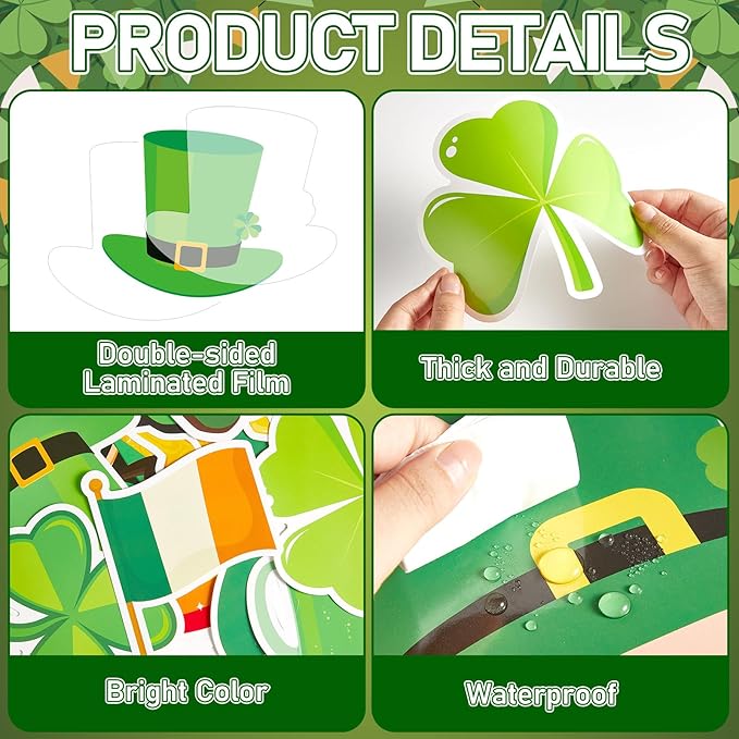 St. Patrick's Day Bulletin Board Set Lucky Shamrock Classroom Decoration Leprechaun Gold Coin Jar Bulletin Board Luck Shamrock Irish Clover Paper Cutouts for School Classroom Chalkboard Wall Decor