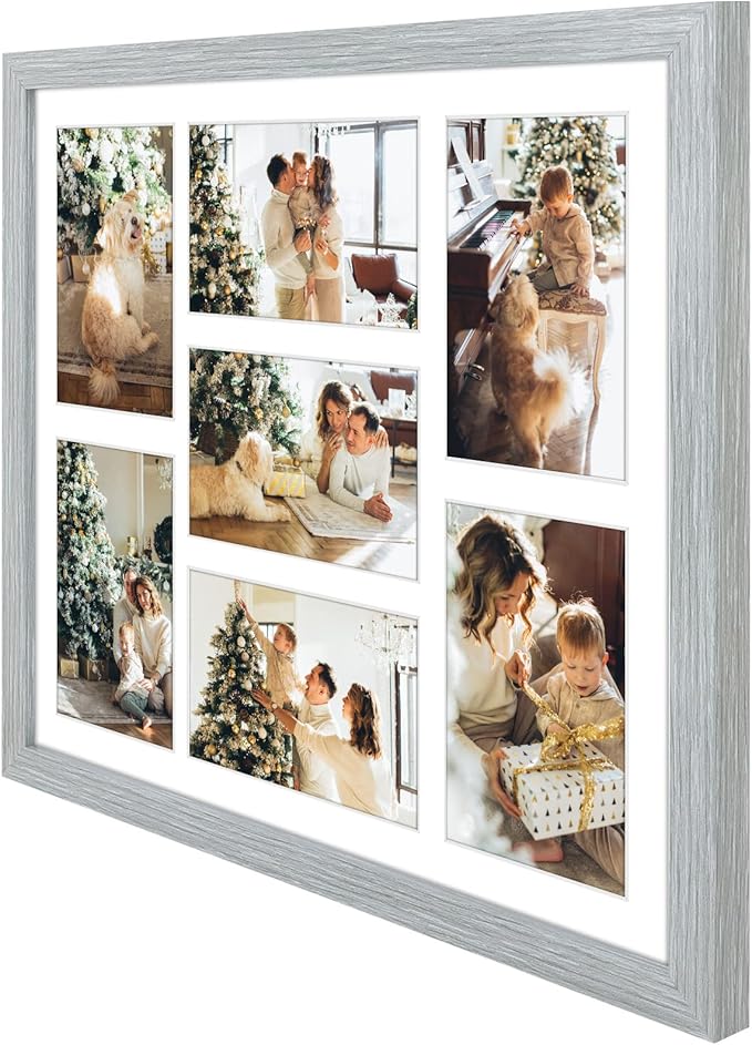 Golden State Art, 13.7x15.7 Matted Grey Wood 7-Opening for 4x6 Collage Picture Frame, 1 Pack