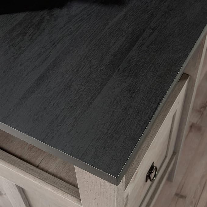 Sauder August Hill L-Shaped Home Office Desk, Farmhouse Corner Desk with File Drawer, Cable Management, Mystic Oak Finish