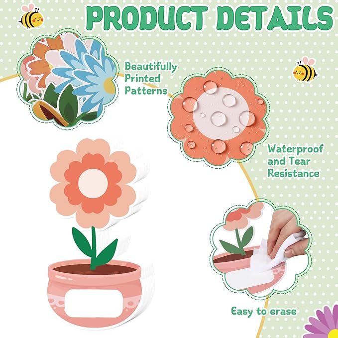 Pajean Spring Bulletin Board Let's Grow Together Classroom Decorations Growth Potted Plant Flower Paper Cutouts for Wall Door Window Home Elementary Preschool Teacher Supplies