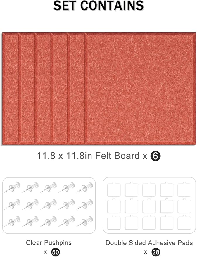 Hsurbtra Large Cork Board for Wall 36 x 24 Inch, 6 Pack Felt Bulletin Notice Board with Pushpins for Office Home School Farmhouse Wall Decor, Orange