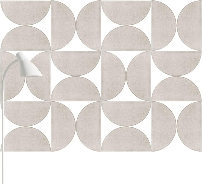 24 Pack Decorative Bulletin Board Felt Wall Tiles Bulk 11.8"x5.9" Semi-Circle Large Wall Art with Removable Adhesive Tabs for Customizable DIY Home Office Decoration Gift (White)