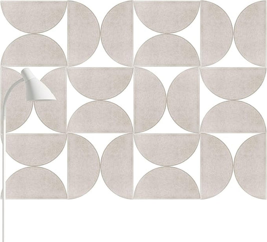 24 Pack Decorative Bulletin Board Felt Wall Tiles Bulk 11.8"x5.9" Semi-Circle Large Wall Art with Removable Adhesive Tabs for Customizable DIY Home Office Decoration Gift (White)