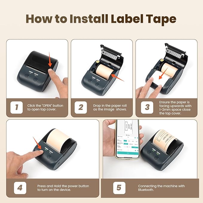 Bluetooth Label Maker Machine Portable Thermal Printer Wireless Inkless Labeler for Small Business Home Office Compatible with iOS Android Mobile (No Labels Included)