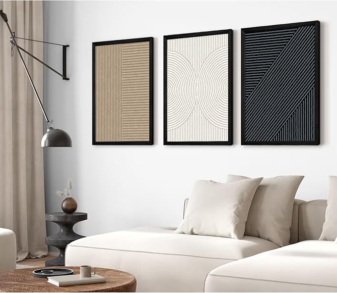 Modern Abstract Pictures Wall Art Boho Neutral Canvas Wall Art Minimalist Line Wall Decor Beige Black Brown Artwork Abstract Modern Painting Prints for Living Room Bedroom 12x16x3 Inch Wood Framed