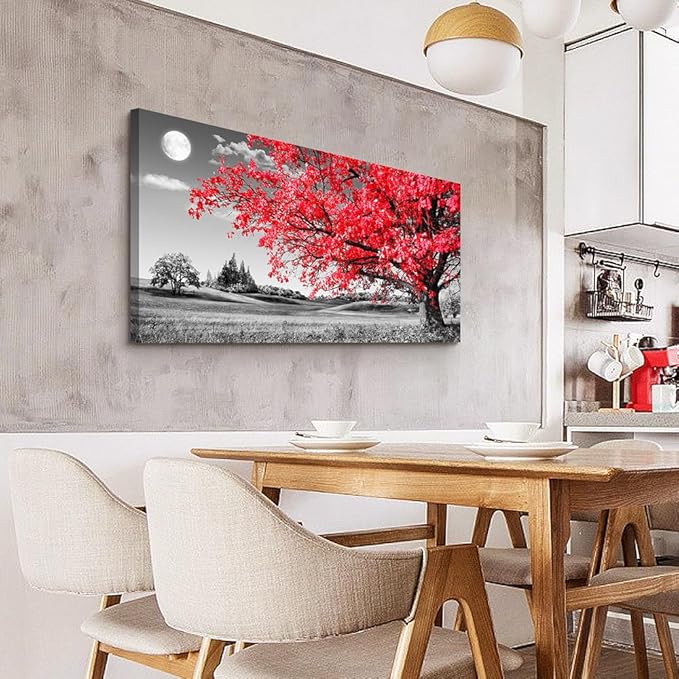 Canvas Wall Art For Living Room Office Wall Decor Bedroom Decor Black And White Landscape Wall Painting Red Tree Scenery Pictures Canvas Prints Ready To Hang For Room Home Decoration 40 X 20