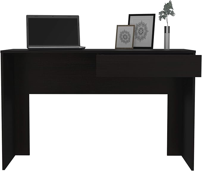 Writing Computer Desk One Drawer Black, 47.3-Inch Wide Home Office Desk for Work from Home and Study, Compact Particle Board Table with 23-Inch x 4-Inch Drawer and 25-Inch Leg Room