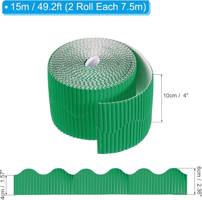 PATIKIL 3.9inch x 49.2ft Bulletin Board Border, Scalloped Trim Paper Corrugated Paper for Locker Classroom Decor Black White Cork Poster Boards, Dark Green