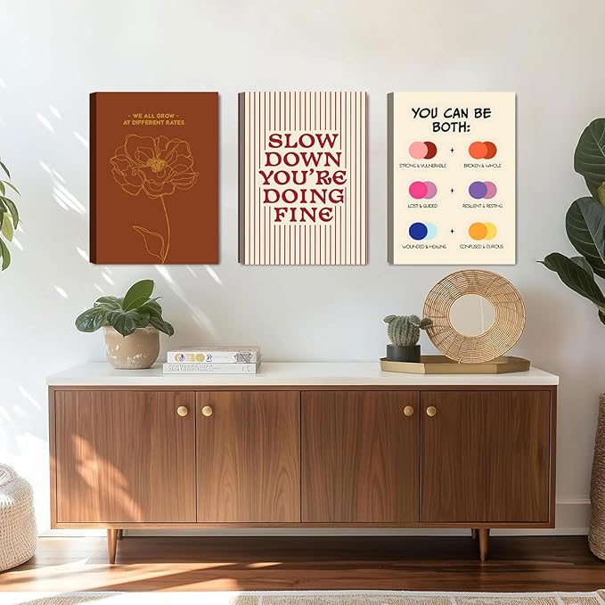 3 pcs Framed Growth Mindset canvas Wall Art Modern Minimalist Inspirational painting Wall decor pictures Slow Down You're Doing Fine poster Prints for Office Therapy Room Home decoration 16x24in