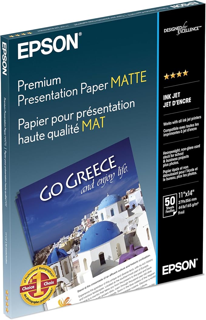 Epson Borderless Matte Paper Bright White 11 x 14 in (S041468)