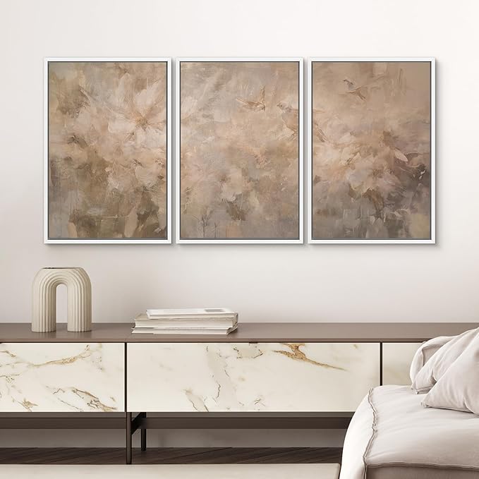 SIGNWIN Framed Canvas Print Wall Art Set Soft Neutral Abstract Floral Illustrations Modern Art Decorative Boho Relax/Zen Nordic for Living Room, Bedroom, Office - 16"x24"x3 White