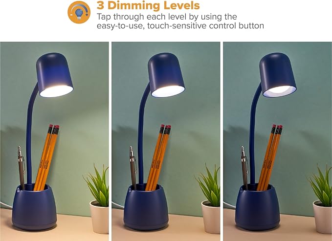 Bostitch Office LED2105-NVY Dimmable Lamp with Storage Cup, Three Brightness Levels, Touch Sensitive Dimmer, Energy-Efficient, Blue