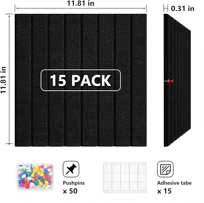Black Felt Board 59" x 36", Large Cork Board for Wall, Felt Wall Tiles 15 Pack, Bulletin Boards for Office, Home, Wall Decor, Pin Boards for Walls