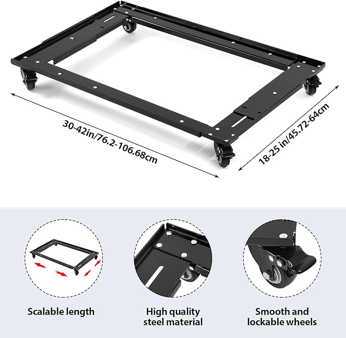 Adjustable Lateral Files and Storage Cabinet Dolly Large Commercial Adjustable Cabinet File Dolly for Home Office, Long30''-42'', Width18''-25''