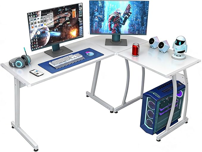 SUPER DEAL L-Shaped Corner Desk Computer Gaming Desk - Modern Home PC Table Office Writing Workstation, White