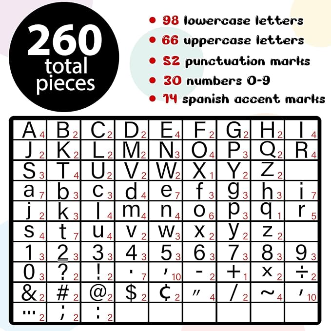 260 PCS Bulletin Board Letters for Classroom 4” Letters Combo Pack Set Classic Black Classroom Decorations Alphabet Numbers Symbols Letters for Bulletin Board Cutouts Card for Classroom Decor