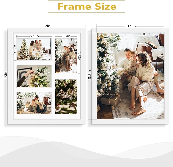 Golden State Art, 11x14 White Wooden Frame with White Mat - Displays Five 4x6 Photos - Tempered Glass - Wall Mounting, Portrait, Set of 2