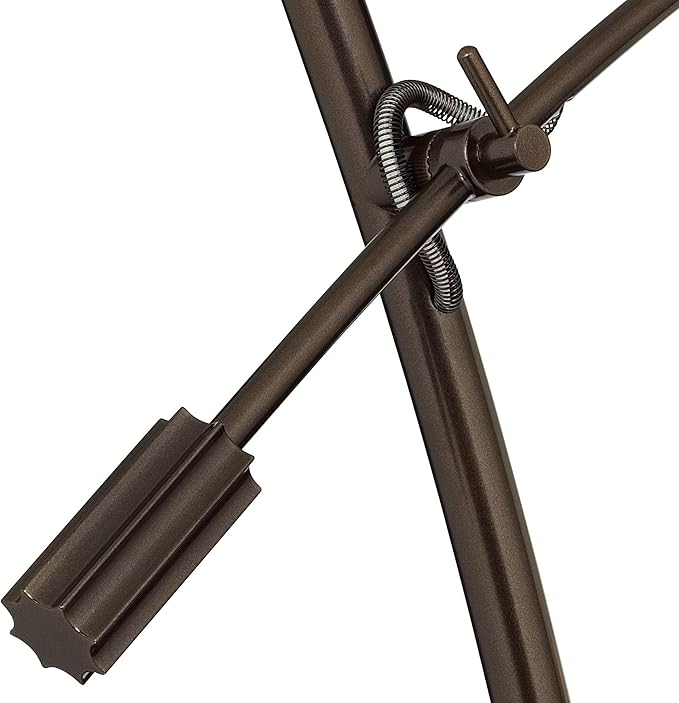Possini Euro Design Raymond Modern Arched Floor Lamp Standing 69" Tall Bronze Brown Metal Slim Profile Off-White Linen Drum Shade Adjustable Boom Arm for Living Room Reading House Family Bedroom
