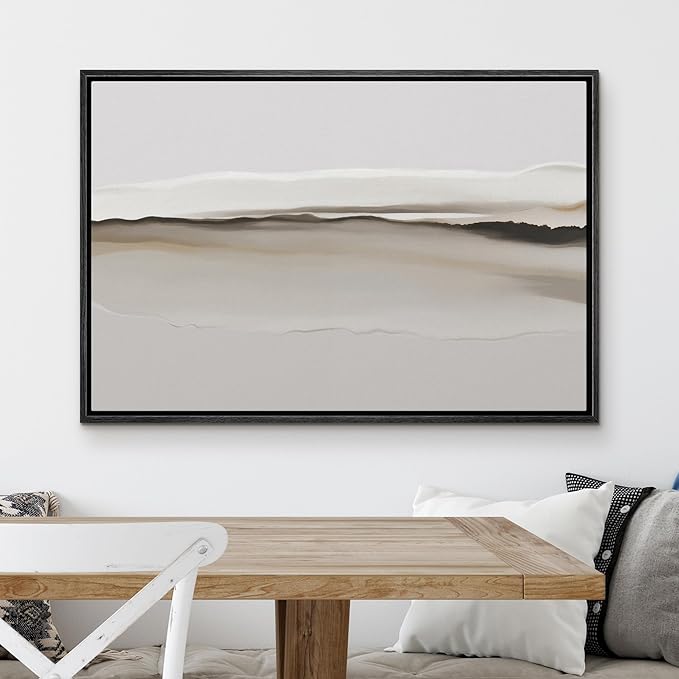 MUDECOR Framed Canvas Print Wall Art Abstract Beige and Brown Landscape Illustrations Minimalism Decorative Relax Colorful for Living Room, Bedroom, Office - 24"x36" BLACK