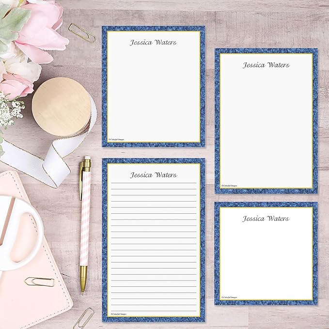 Current Granite & Gold Personalized Notepad Sets - Set of 4, 100-sheet Pads, Add Your Name, Largest pad 4-1/4" x 6-3/4", Personalized Stationery, Graduation Gift