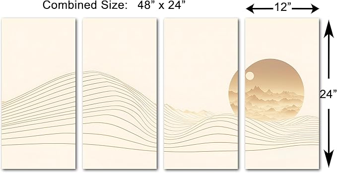 48 x 24 TOTAL - Landsape of lines Wall Art Canvas Geometric Print modern minimalis, office art - 4 Panel Split
