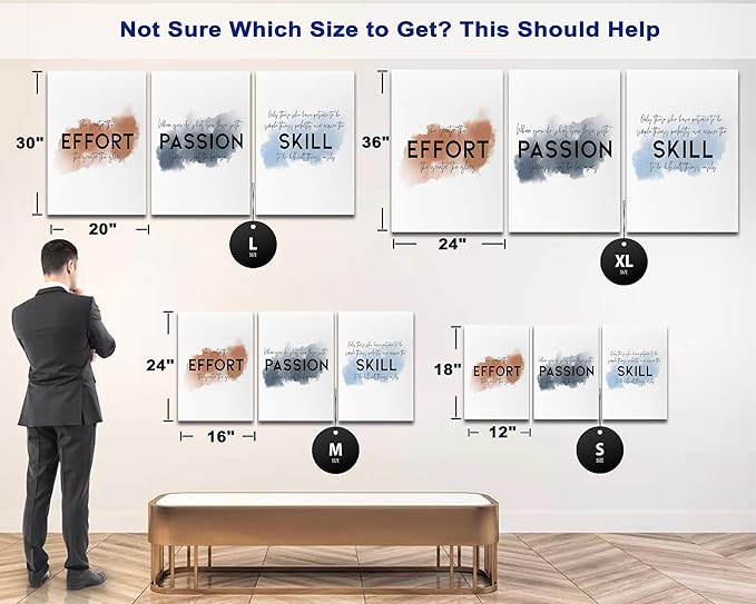 SHMAO Office Canvas Wall Art Motivational Wall Decor, 3 Piece Effort Passion Skill Print Pictures for Office Wall Decor Women Inspirational Framed Artwork Home Office Decor 16”x24”x3 Panels