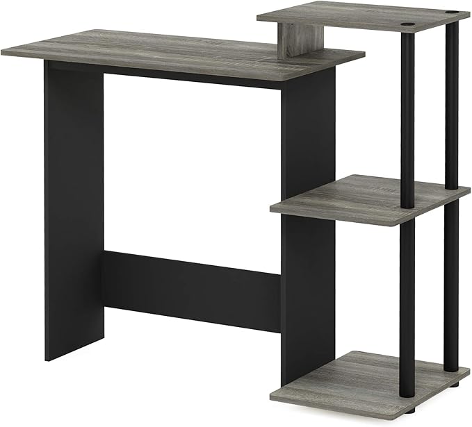 Furinno EFFICIENT Desk, 28.6" Wide Gaming Desk with 3 Open Side Shelves, Laptop Notebook Computer Desk, Office Desk for Home Office, Study Room, Dorm, Bedroom, French Oak/Black
